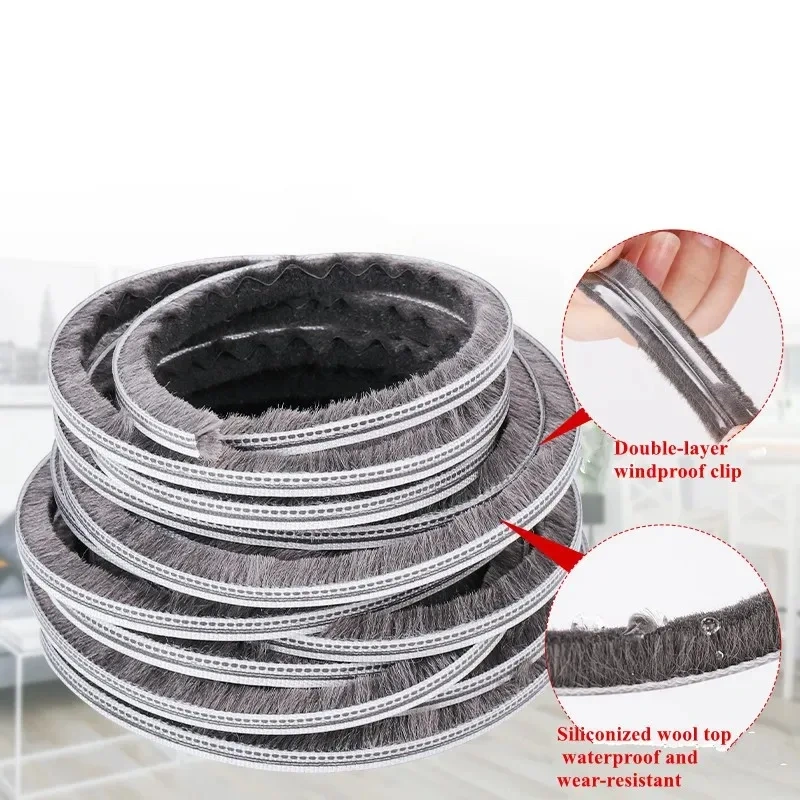 10M 5/6/7mm Elastic straight hair sealing strip Door/Window gap foam Groove Nylon Pile Brush Seal Weatherstrip Dust Proof Strip