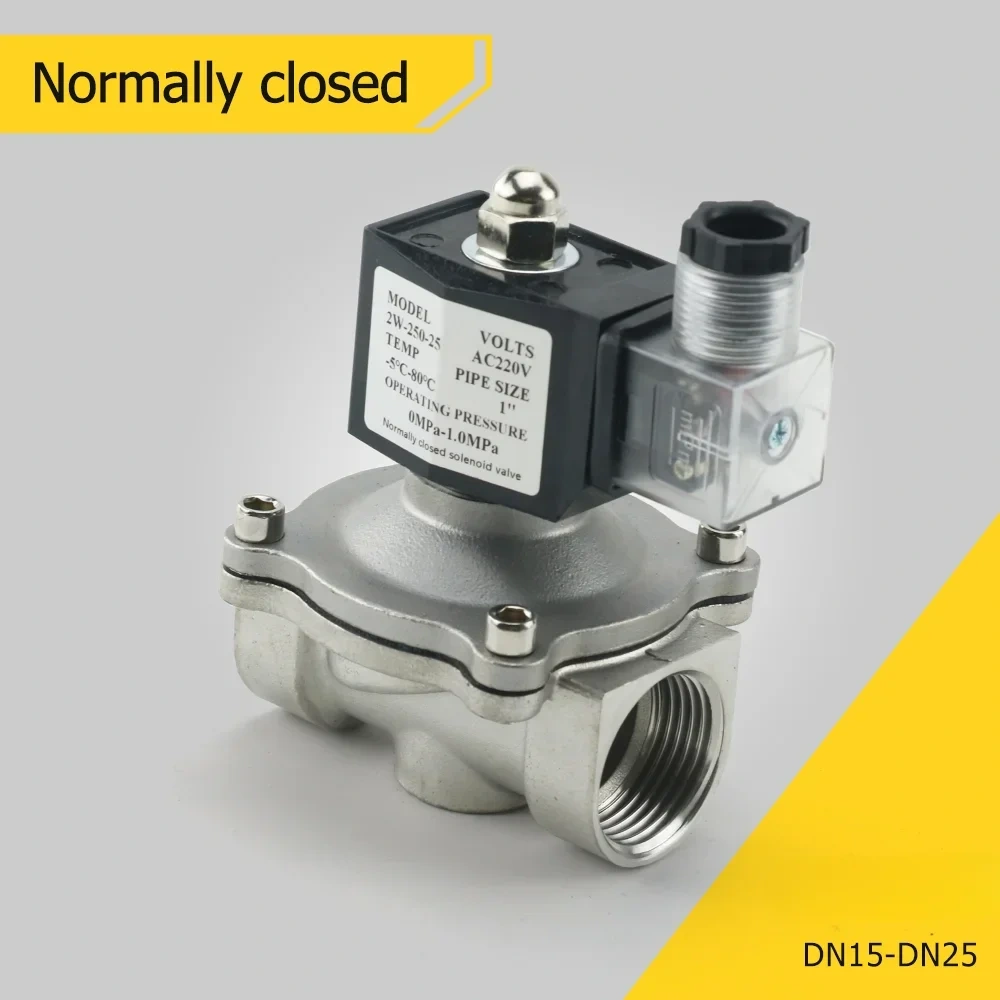 1/2" 3/4" 1" Stainless Steel Normally Closed Electric Solenoid Valve Water  DN15 DN20 With IP65 DIN Coil AC 110V/220V/24V DC 12V