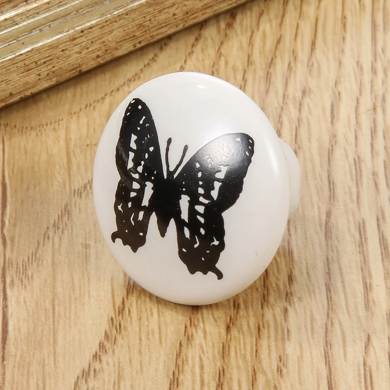 White Print Ceramic Door Knobs And Handles Furniture Drawer Knobs Cupboard Door Handles Single Hole Cabinet Handles With Screws