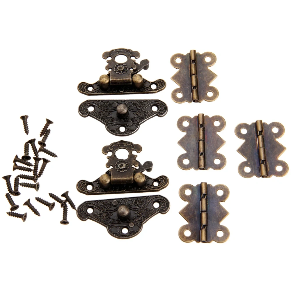 6Pcs/set Cabinet Hinges with Antique Bronze Jewelry Wooden Box Case Toggle Hasp Latch Furniture Accessories Vintage Hardware