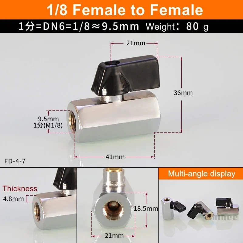 1/8" 1/4" 3/8" 1/2" Brass Ball Valve BSP Threaded Black Mini Valve Male To Female Air Compressor Water Gas Oil Shut Off Valve