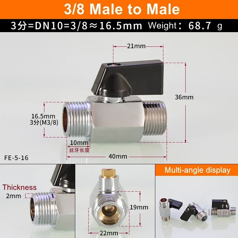 1/8" 1/4" 3/8" 1/2" Brass Ball Valve BSP Threaded Black Mini Valve Male To Female Air Compressor Water Gas Oil Shut Off Valve