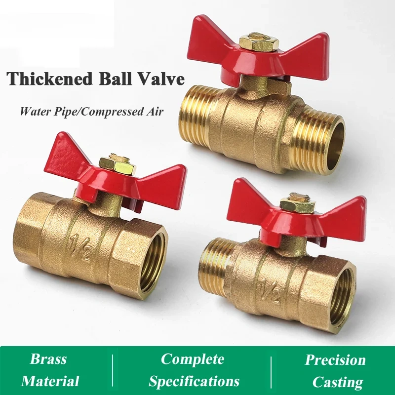 1/4" 3/8" 1/2" 3/4" Female To Female Thread Two Way Brass Shut Off Ball Valve With Butterfly Handle For Fuel Gas Water Oil Air