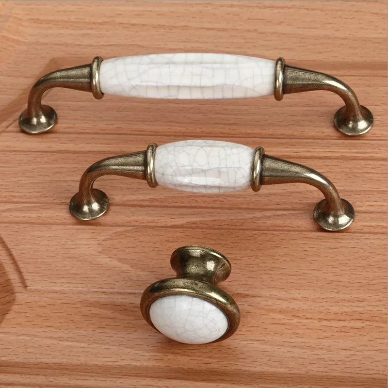 Antique Crack Design Wardrobe Door Knobs Handles Marble Ceramic Cabinet Drawer Knobs European Style Furniture Hardware