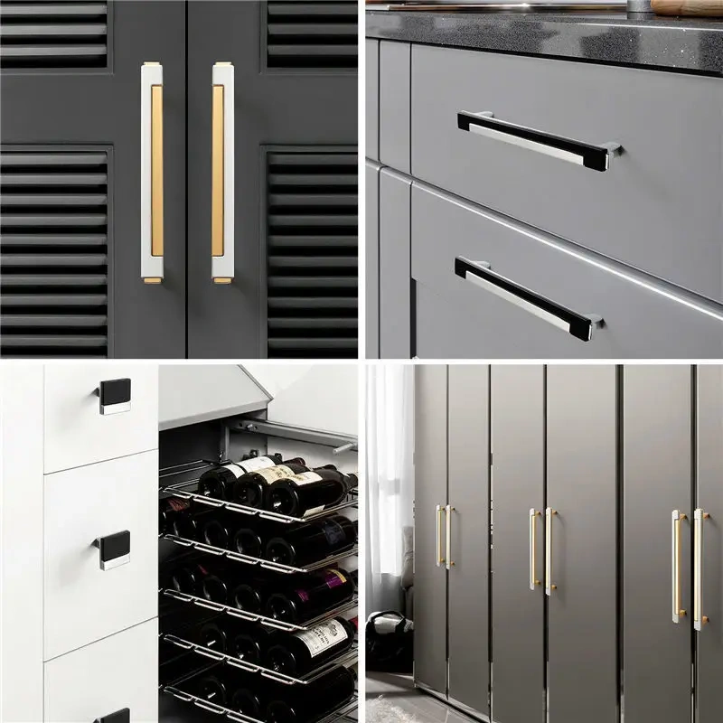 Zinc Alloy Modern Gold Black Chrome Kitchen Handle Fashion Gold Kitchen Handles Cabinet Drawer Dresser Knobs Door Hardware