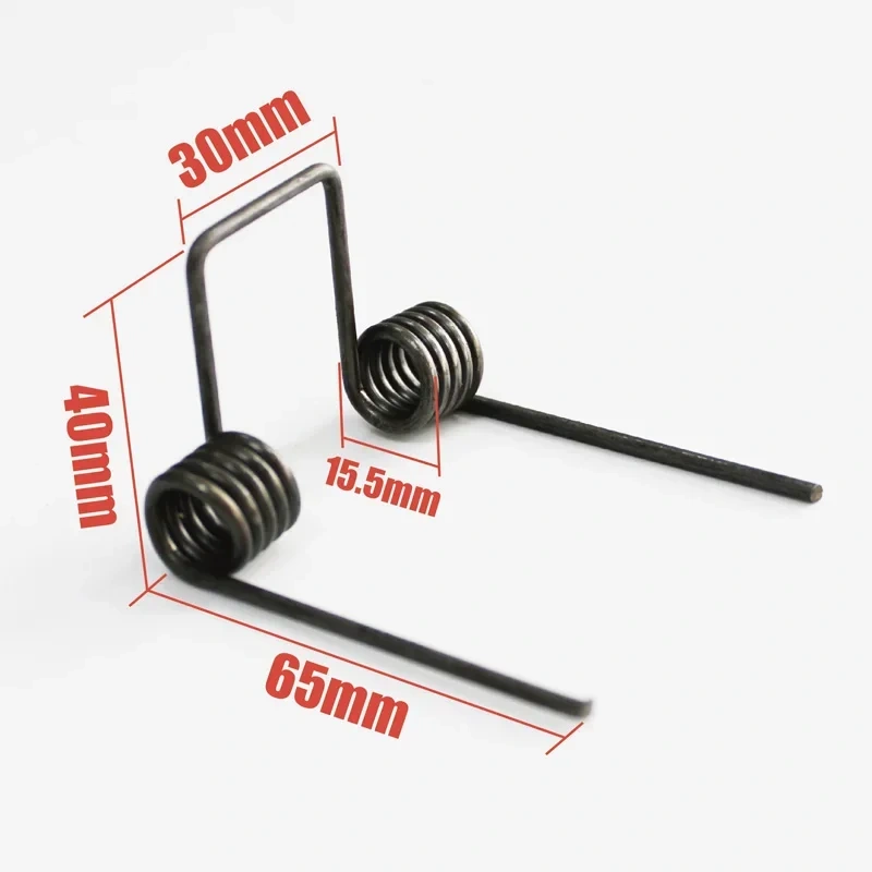 Double torsion spring,wire dia 2.5mm OD. 15.5mm feet length 65mm 5 coils