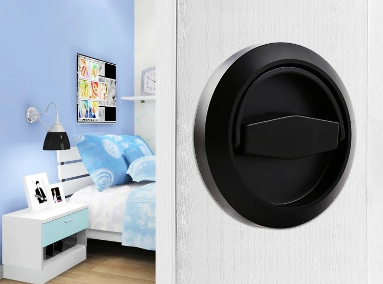 304 Stainless Steel Recessed Invisible Cup Handle Privacy Hidden Door Locks Cabinet Pulls Handle Fire Proof Disk Ring Lock