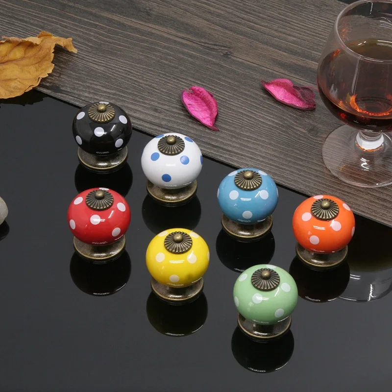 Retro Wardrobe Round Single Hole European Cabinet Furniture Cartoon Zinc Alloy Pumpkin Ceramic Handle Ladybug Drawer Handle