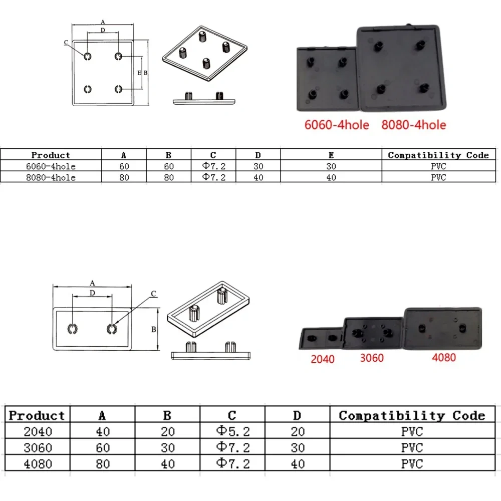 10PCS BLACK Nylon End Cap Cover Plate CNC 3D Printer Parts for EU Aluminum Profile 2020/2040/3030/3060/4040/4080/4545/5050/6060