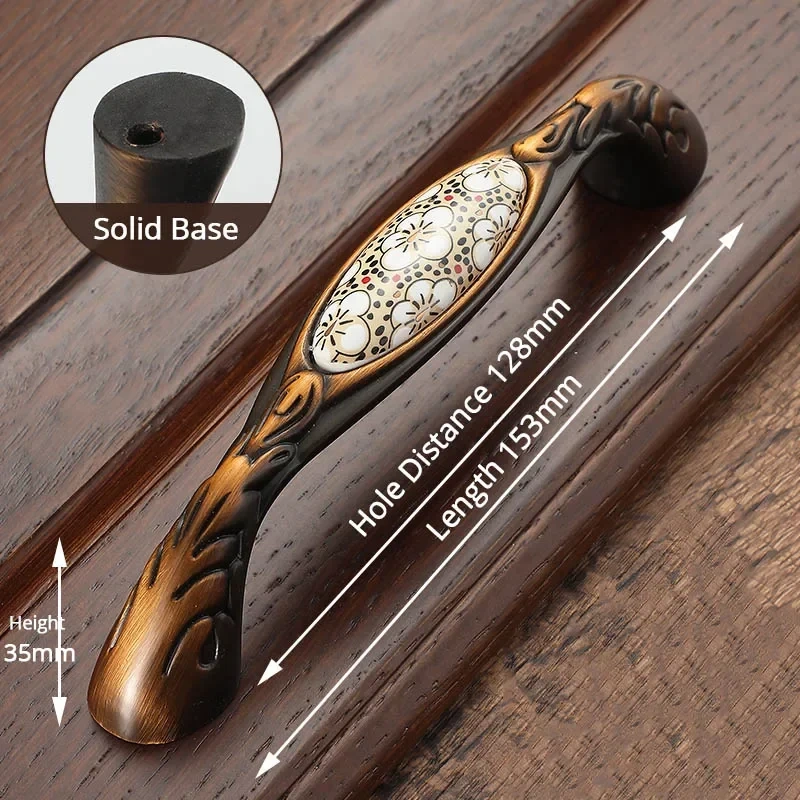 Antique Bronze Ceramic Cabinet Handles Vintage Drawer Knobs Wardrobe Door Handles European Furniture Handle Hardware