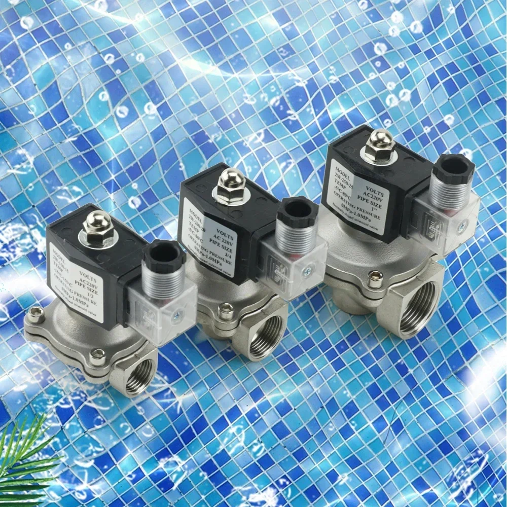 1/2" 3/4" 1" Stainless Steel Normally Closed Electric Solenoid Valve Water  DN15 DN20 With IP65 DIN Coil AC 110V/220V/24V DC 12V
