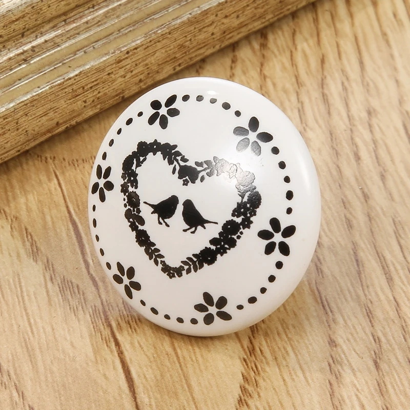 White Print Ceramic Door Knobs And Handles Furniture Drawer Knobs Cupboard Door Handles Single Hole Cabinet Handles With Screws