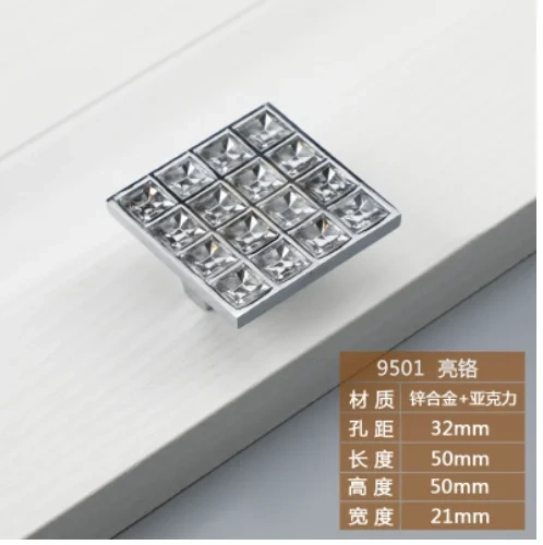 Modern Crystal Glass Knobs Cabinet Handles Silver Crystal Cupboard Pulls Drawer Knobs Kitchen Furniture Handle Hardware