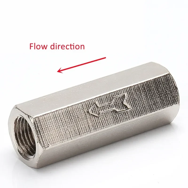 Pneumatic Check Valve Hexagonal Copper Nickel Plated Male Female thread 1/8" 1/4" 3/8" 1/2" Gas One Way Valve Air Brass Valve