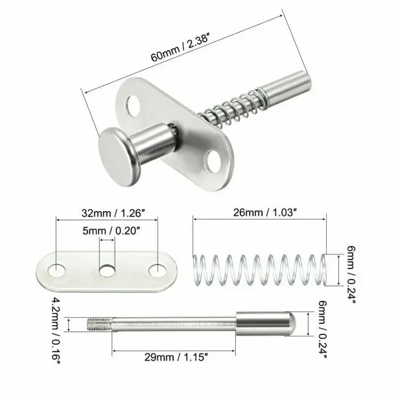 2pcs Plunger Latches Spring-Loaded Stainless Steel 6mm Head 60mm Total Length Door Lift Adjustment Rod Latch Door Hardware