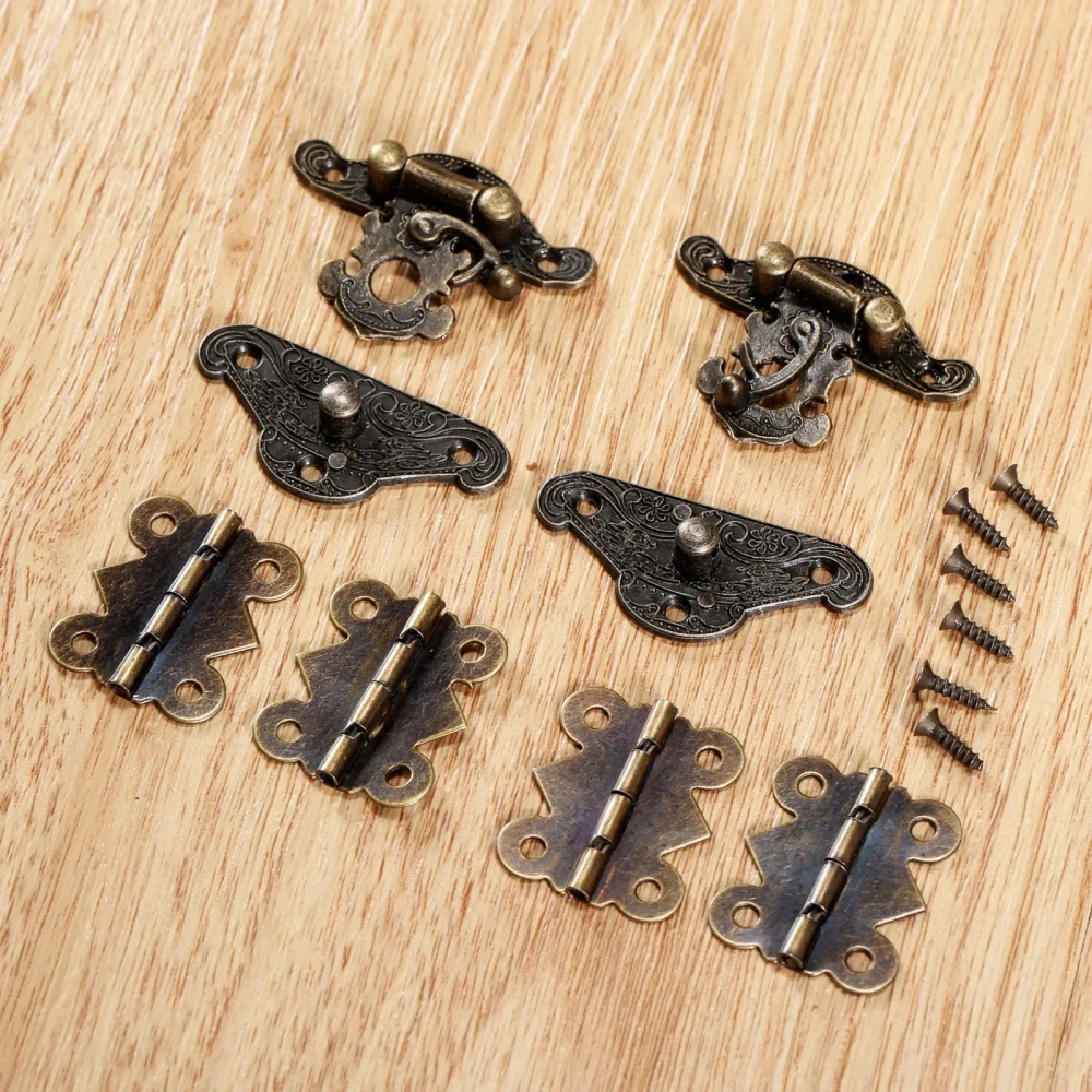 6Pcs/set Cabinet Hinges with Antique Bronze Jewelry Wooden Box Case Toggle Hasp Latch Furniture Accessories Vintage Hardware