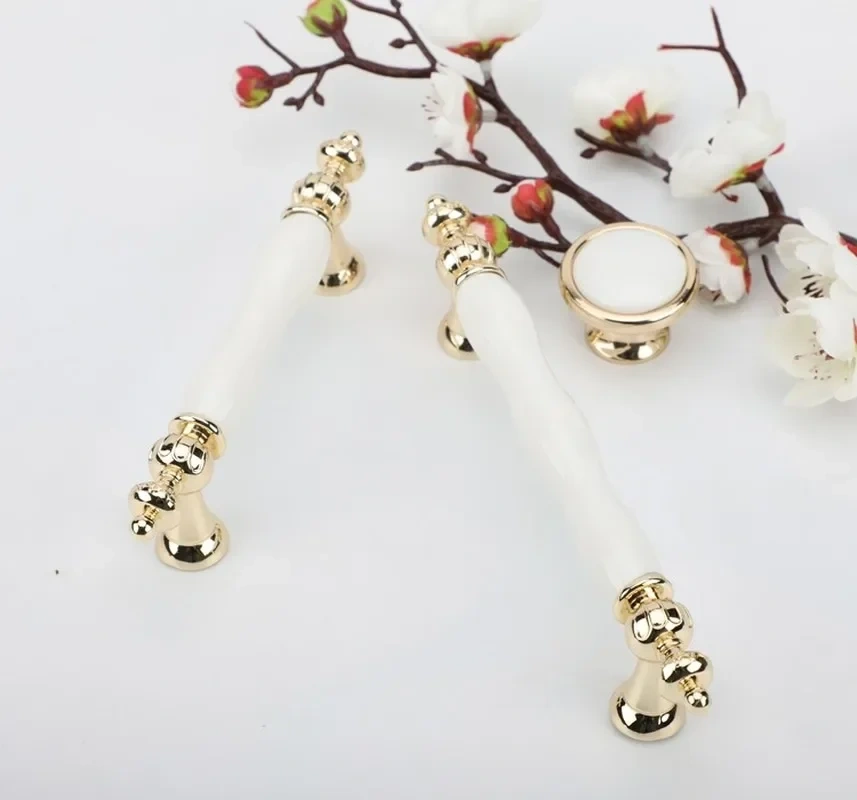 Golden Kitchen Cupboard Door Handles Drawer Knobs European White Furniture Pulls