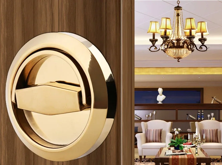 304 Stainless Steel Recessed Invisible Cup Handle Privacy Hidden Door Locks Cabinet Pulls Handle Fire Proof Disk Ring Lock
