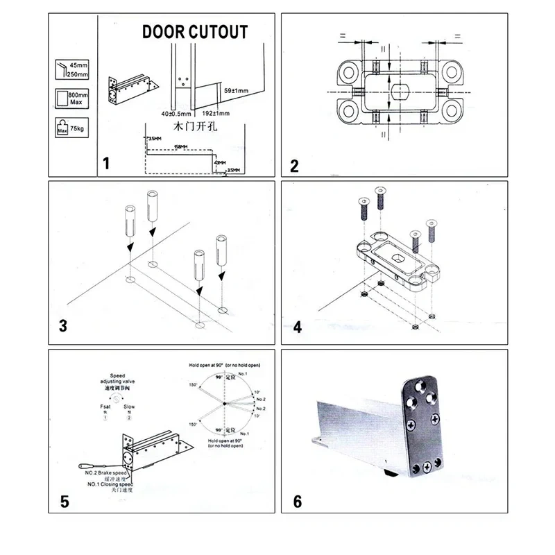 Surface Mount Floor Spring Hinge Closer Wooden Aluminum frame door conceal Pivot Mortise