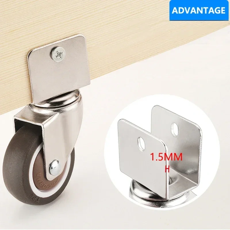 1.5” Furniture Crib Casters Cabinet Clamp with Brake Wheels Soft Rubber Swivel Caster Furniture Hardware Fittings Pack of 4