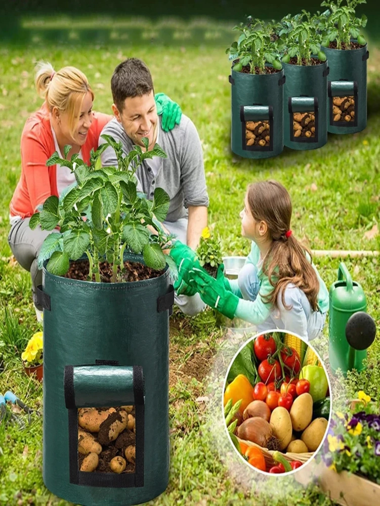 5PCs Garden Supplies Vegetable Plant Grow Bag Planting Container Bag Thicken Garden Pot  DIY Potato Grow Planter PE Cloth