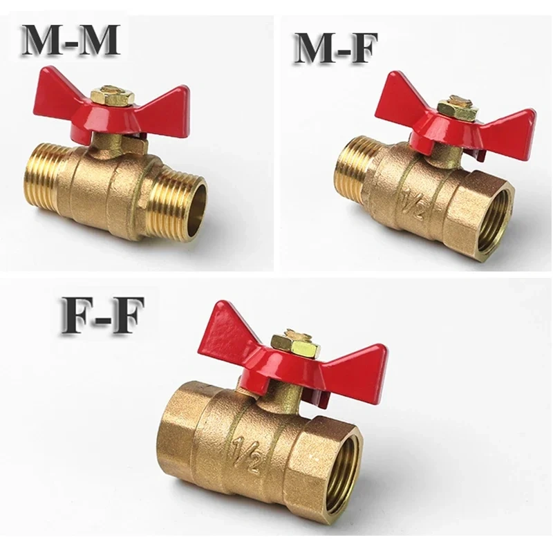 1/4" 3/8" 1/2" 3/4" Female To Female Thread Two Way Brass Shut Off Ball Valve With Butterfly Handle For Fuel Gas Water Oil Air