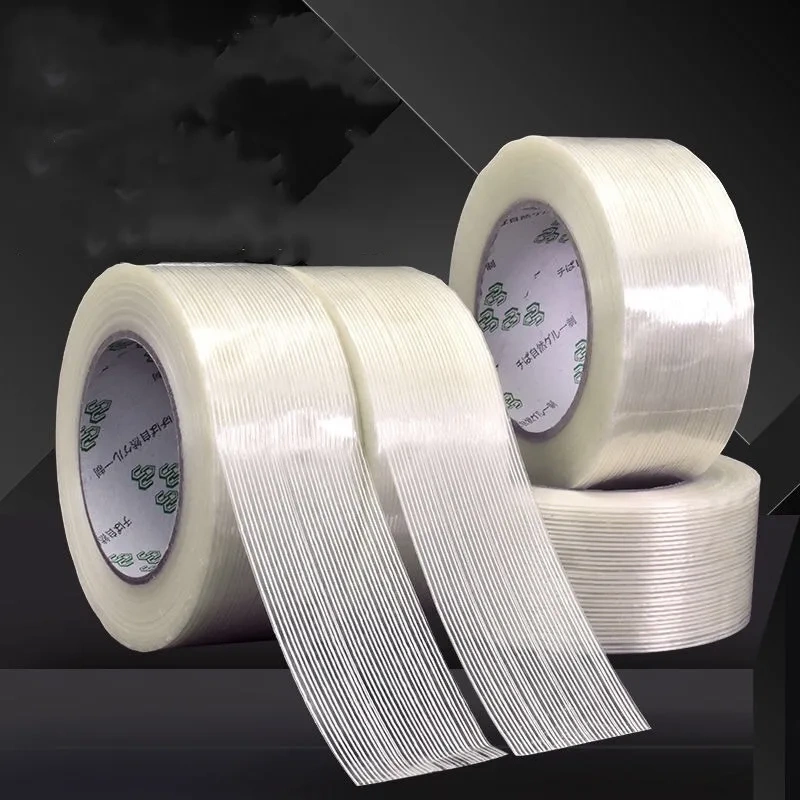 5mm-100mm 50M Strong Glass Fiber tape Transparent Striped Single Side Adhesive Tape Industrial Strapping Packaging Fixed Seal