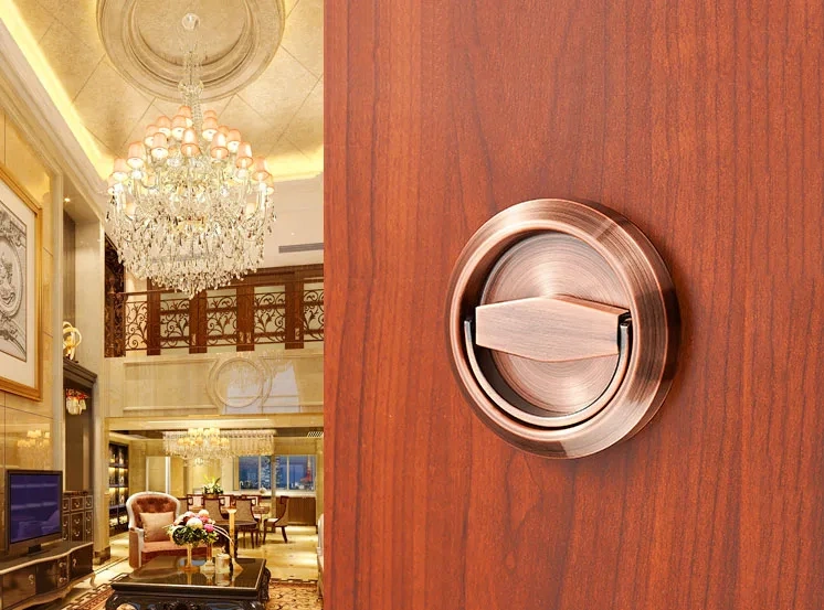304 Stainless Steel Recessed Invisible Cup Handle Privacy Hidden Door Locks Cabinet Pulls Handle Fire Proof Disk Ring Lock