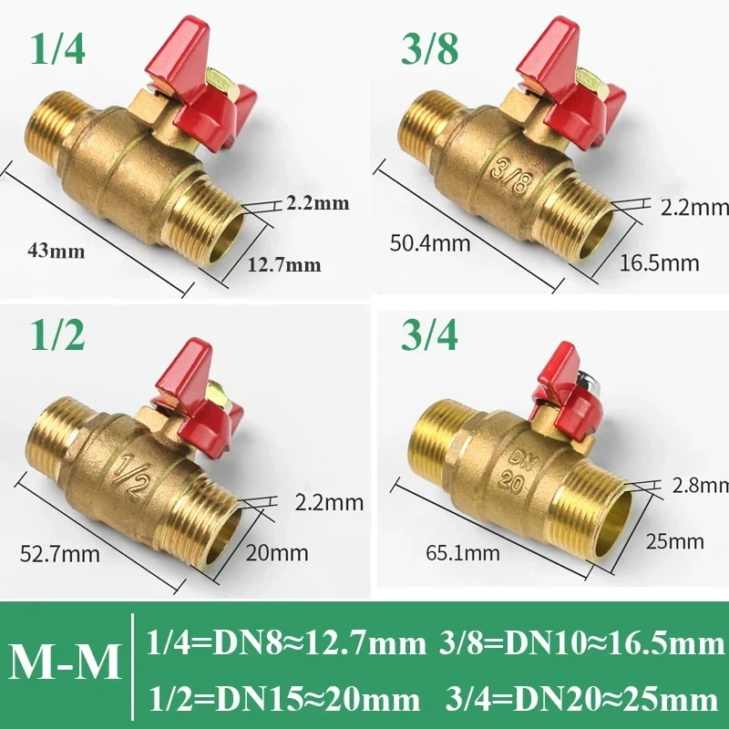 1/4" 3/8" 1/2" 3/4" Female To Female Thread Two Way Brass Shut Off Ball Valve With Butterfly Handle For Fuel Gas Water Oil Air