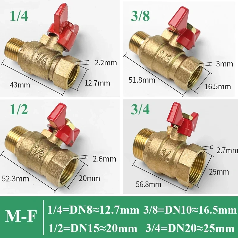 1/4" 3/8" 1/2" 3/4" Female To Female Thread Two Way Brass Shut Off Ball Valve With Butterfly Handle For Fuel Gas Water Oil Air