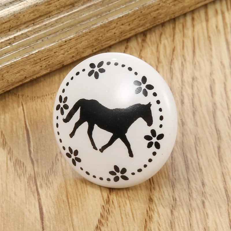 White Print Ceramic Door Knobs And Handles Furniture Drawer Knobs Cupboard Door Handles Single Hole Cabinet Handles With Screws