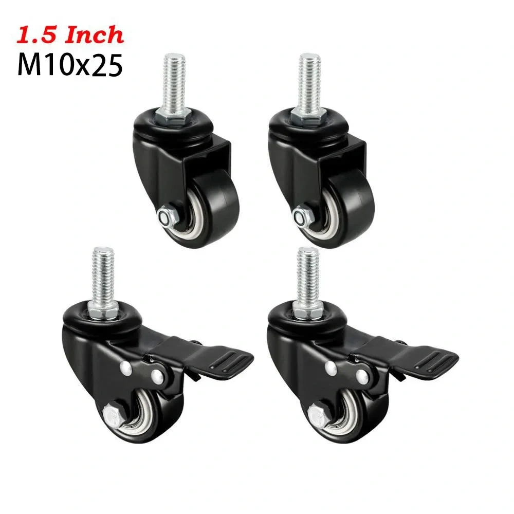4Pcs Heavy Duty 1.5"/2" Swivel Caster Wheels Threaded Stem with Brake Trolley Furniture Caster M8/M10 Threaded Stem