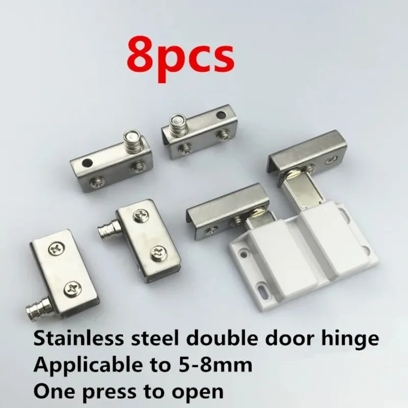 Glass Door Hinges and Push to Open Swivel Rotation Axis Clamps Stainless Steel Showcase Cabinet Hinge Clips Double/Single