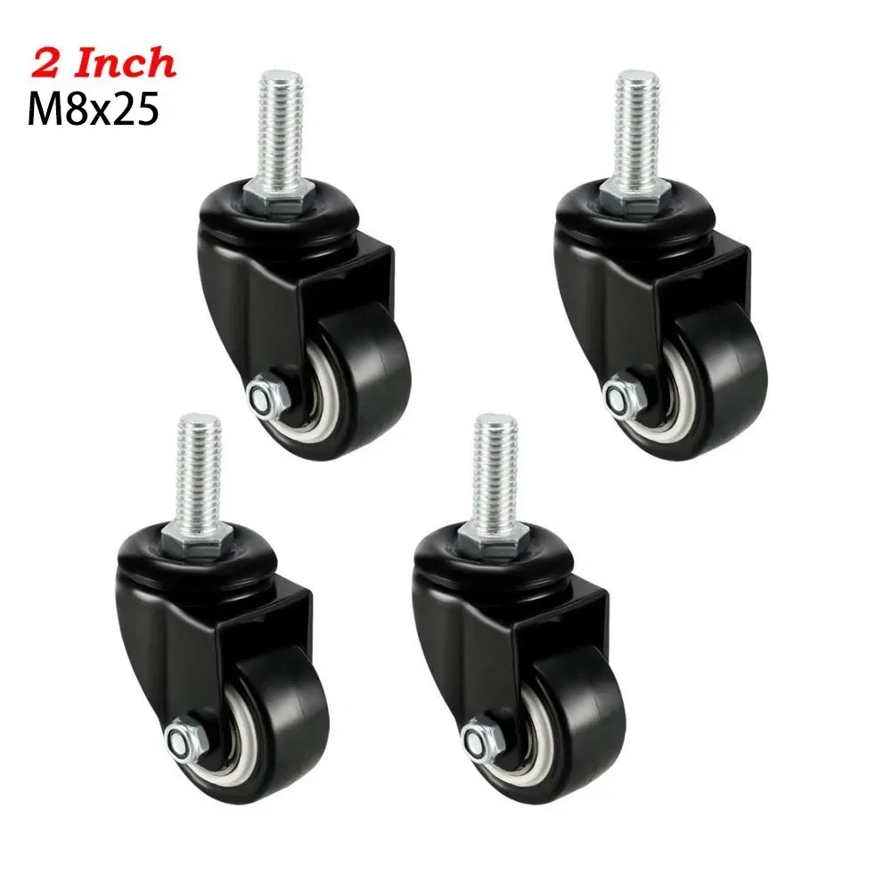 4Pcs Heavy Duty 1.5"/2" Swivel Caster Wheels Threaded Stem with Brake Trolley Furniture Caster M8/M10 Threaded Stem