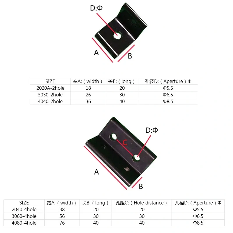 4pcs 2020 2040 L Shape Black Corner Brackets Fitting Angle Aluminum 3030 3060 4040 4080 Connector for Aluminium Profile