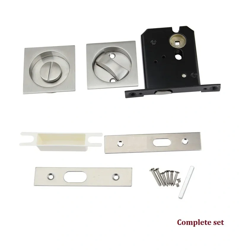 Keyless Bed Bath Door Lock Mortise Lock Set Flush Recessed Pull Ring Double-Sided Square Round Escape