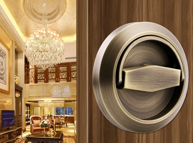 304 Stainless Steel Recessed Invisible Cup Handle Privacy Hidden Door Locks Cabinet Pulls Handle Fire Proof Disk Ring Lock