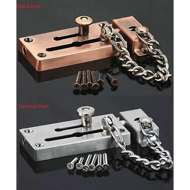 Door Chain Lock Latch Stainless Steel Chain Door Guard Security With Spring Button Anti-Theft