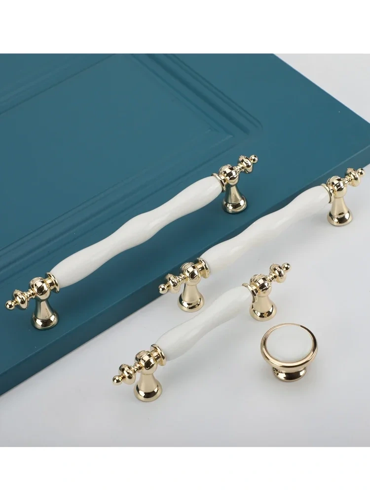 Golden Kitchen Cupboard Door Handles Drawer Knobs European White Furniture Pulls