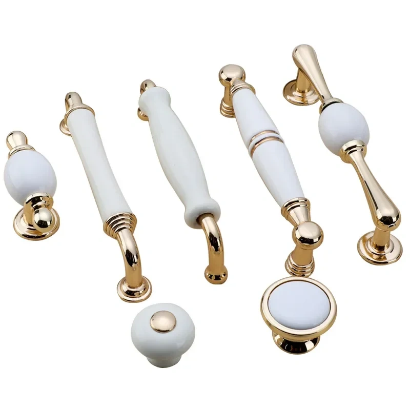 Golden Kitchen Cupboard Door Handles Drawer Knobs European White Furniture Pulls