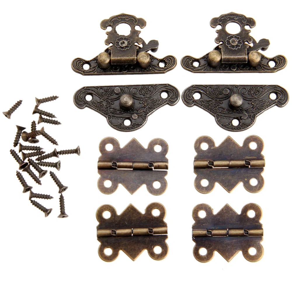 6Pcs/set Cabinet Hinges with Antique Bronze Jewelry Wooden Box Case Toggle Hasp Latch Furniture Accessories Vintage Hardware
