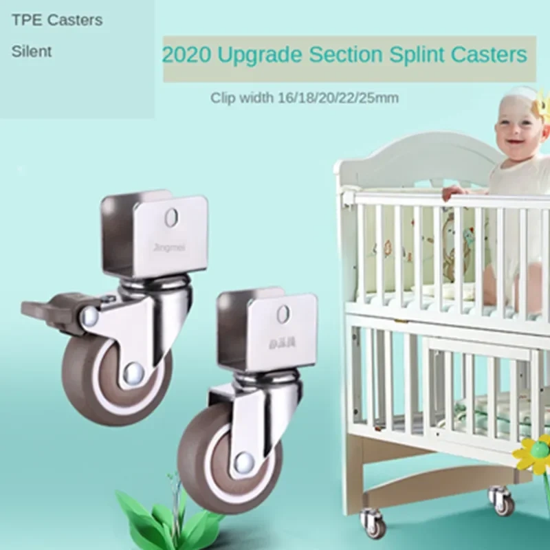 4Pcs 1.5" 2'' Ball Bearing Universal TPE Castor Caster Wheels Splint U Mount 20 22 25mm Brake Baby Bed Trolly Chair