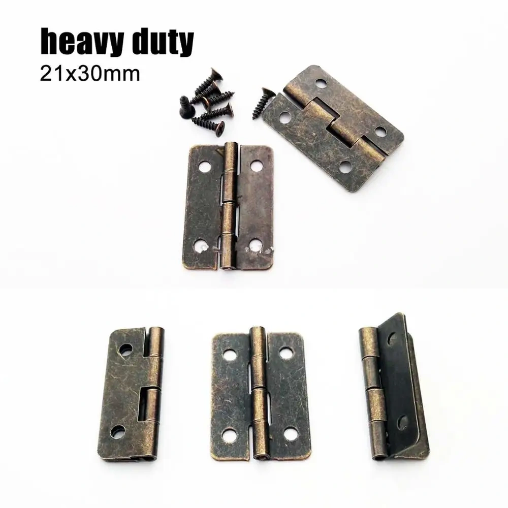 12Pcs Mini Lengthened Antique Brass Bronze Jewelry Chest Gift Wooden Music Box Wine Case Dollhouse Cabinet Door Hinge with Screw