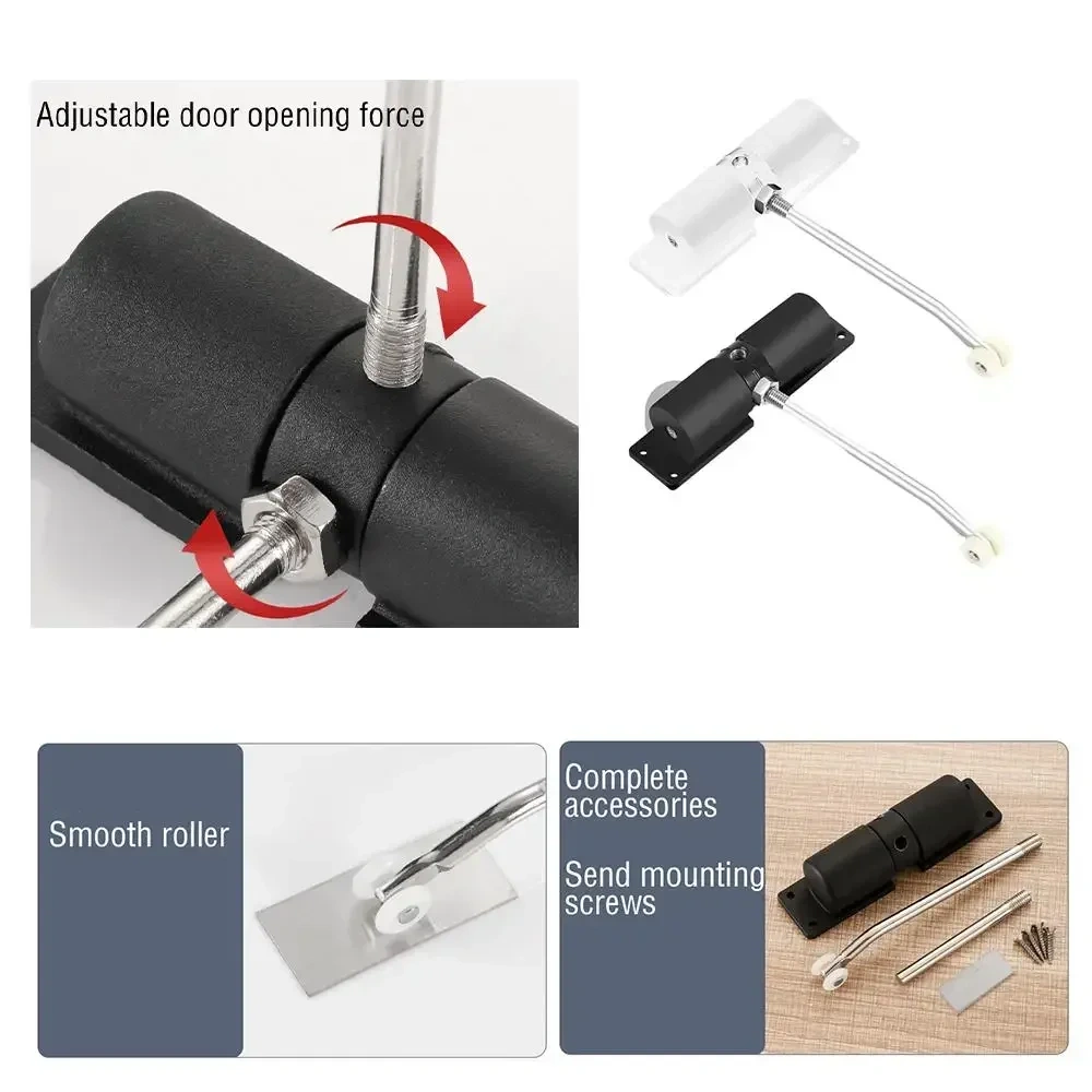 1pcs New Household Door Closers Aluminum Alloy Black White Adjustable Automatic Door Closer With Wheels Household Door Closer