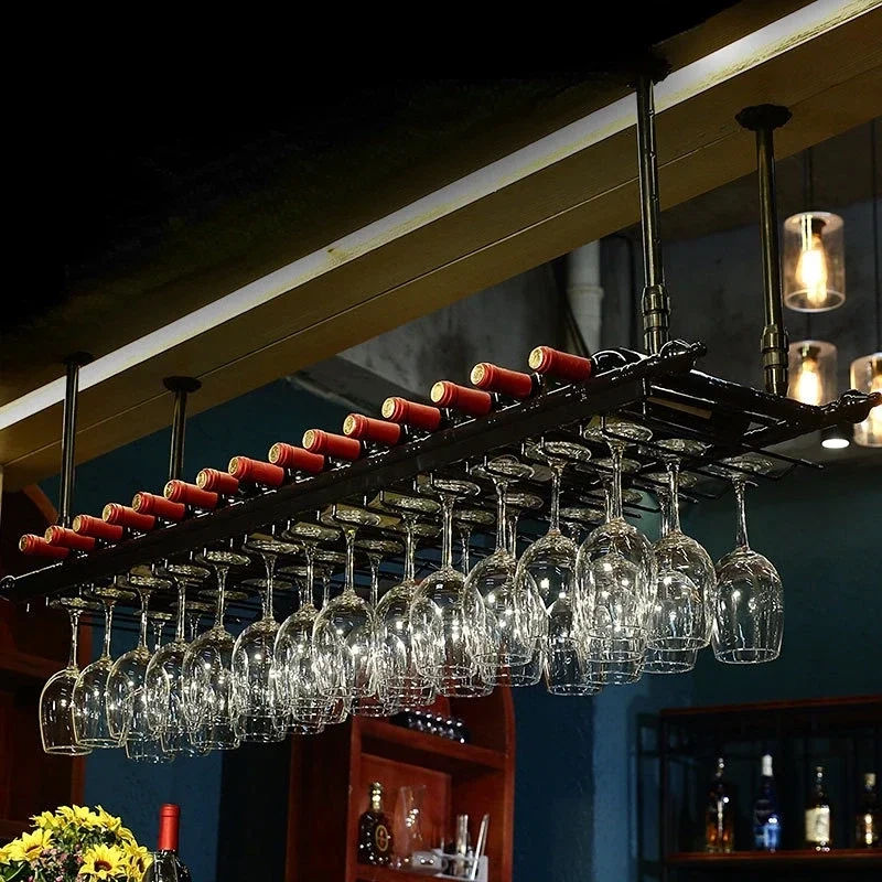 Oversized Casting Ceiling Hang Upside Down Wine Goblet Holders Tall Glasses Bottle Storage Bar Pub Racks