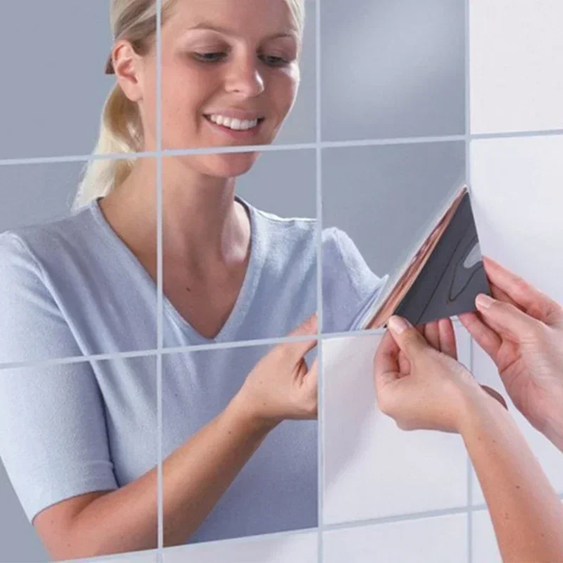 9/16/25PCS 15*15cm Mirror Wall Sticker Square Self-adhesive Acrylic Mirror Tiles Stickers For Bedroom Bathroom Home Decor Mural