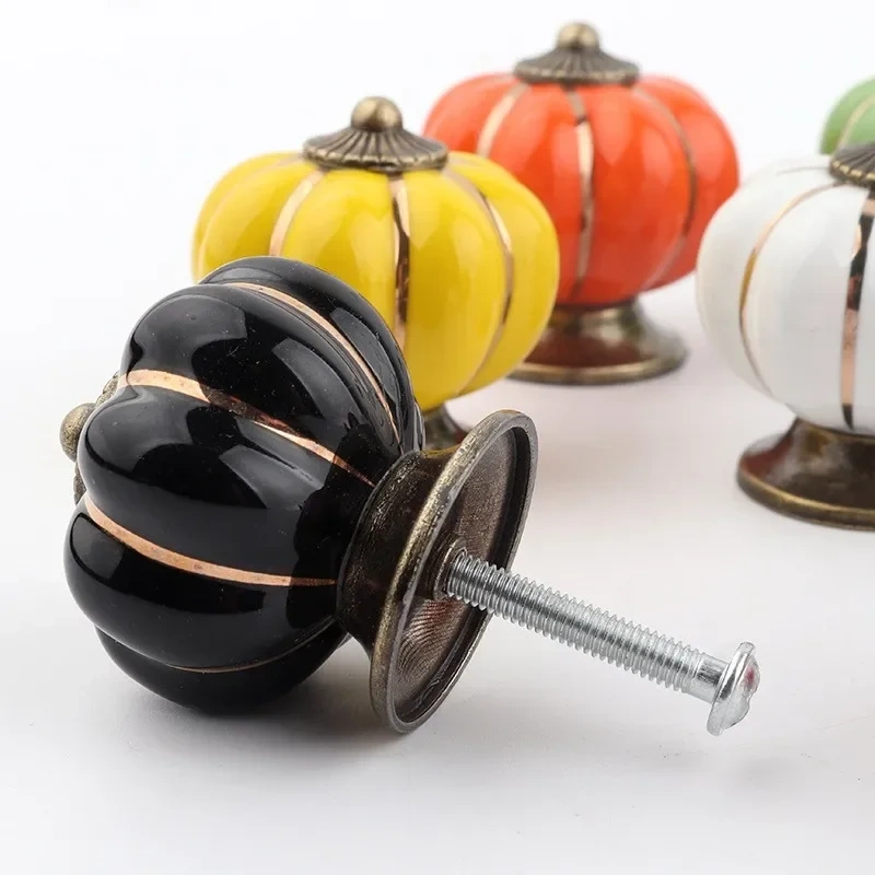 1pc Furniture Handle Door Knobs Furniture Drawer Cupboard Kitchen Pull Handle Pumpkin Ceramic Cabinet Handles Retro Hardware