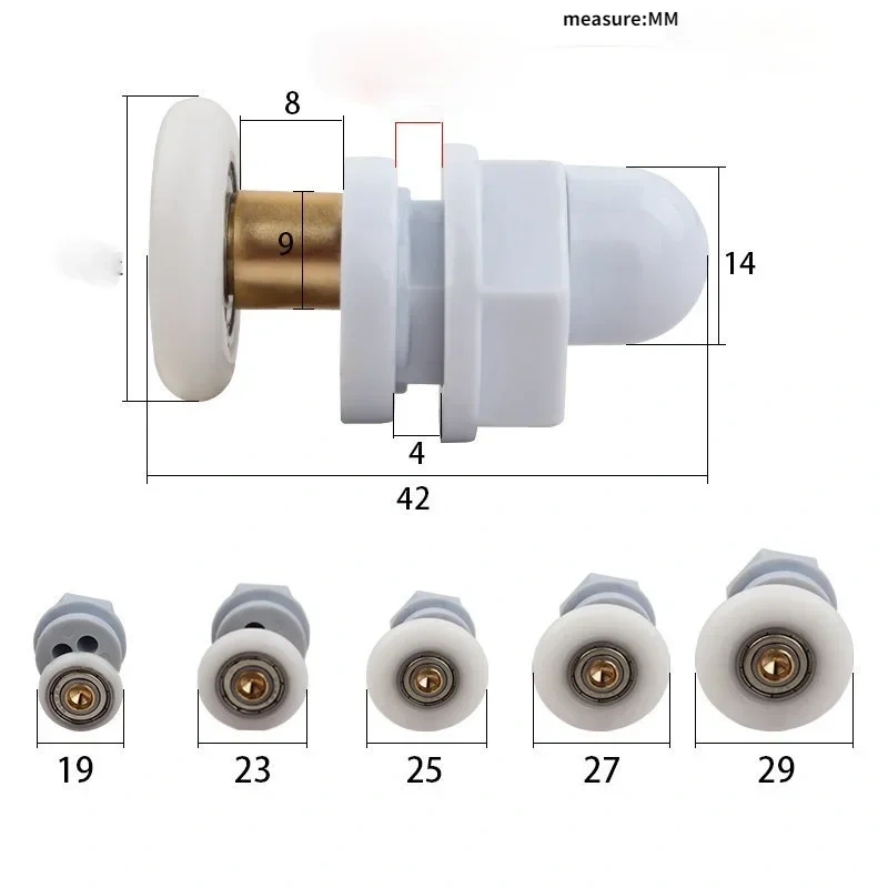 8pcs/lot Shower Rooms Cabins Pulley Shower Room Roller /Runners/Wheels/Pulleys Diameter19-27mm Metal frame Hole distance 16-18mm