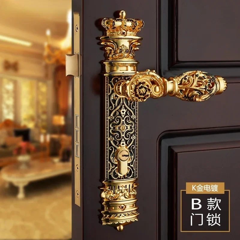 85mm All copper Hollow out  mute door lock indoor wooden door lock handle lock room door lock European luxury style villa lock