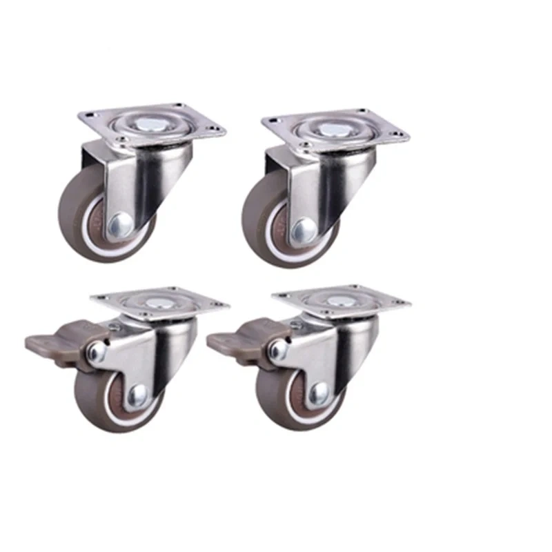 4pcs Furniture Casters Wheels Soft Rubber Swivel Caster Silver Roller Wheel For Platform Trolley Chair Household Accessori